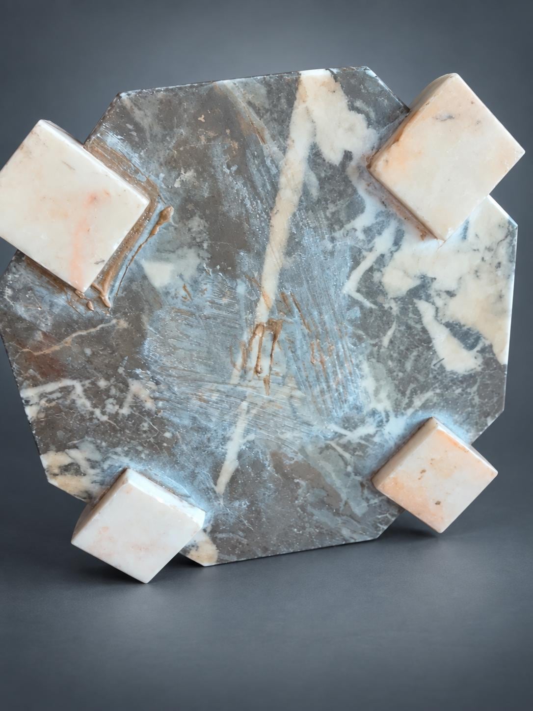 Art Deco Marble Bowl on Four Marble Feet, Grey and Cream — Europe, Vintage