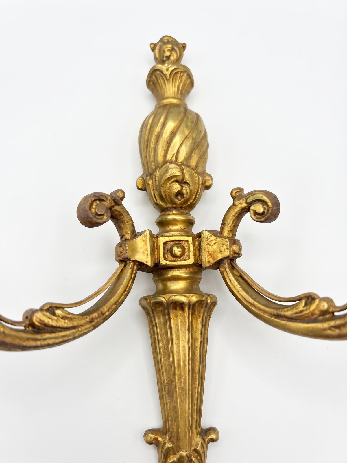 Petitot Wall Sconces Pair, Signed Louis XV Style Gilt Bronze Single Arm Sconces — French, Circa 1960