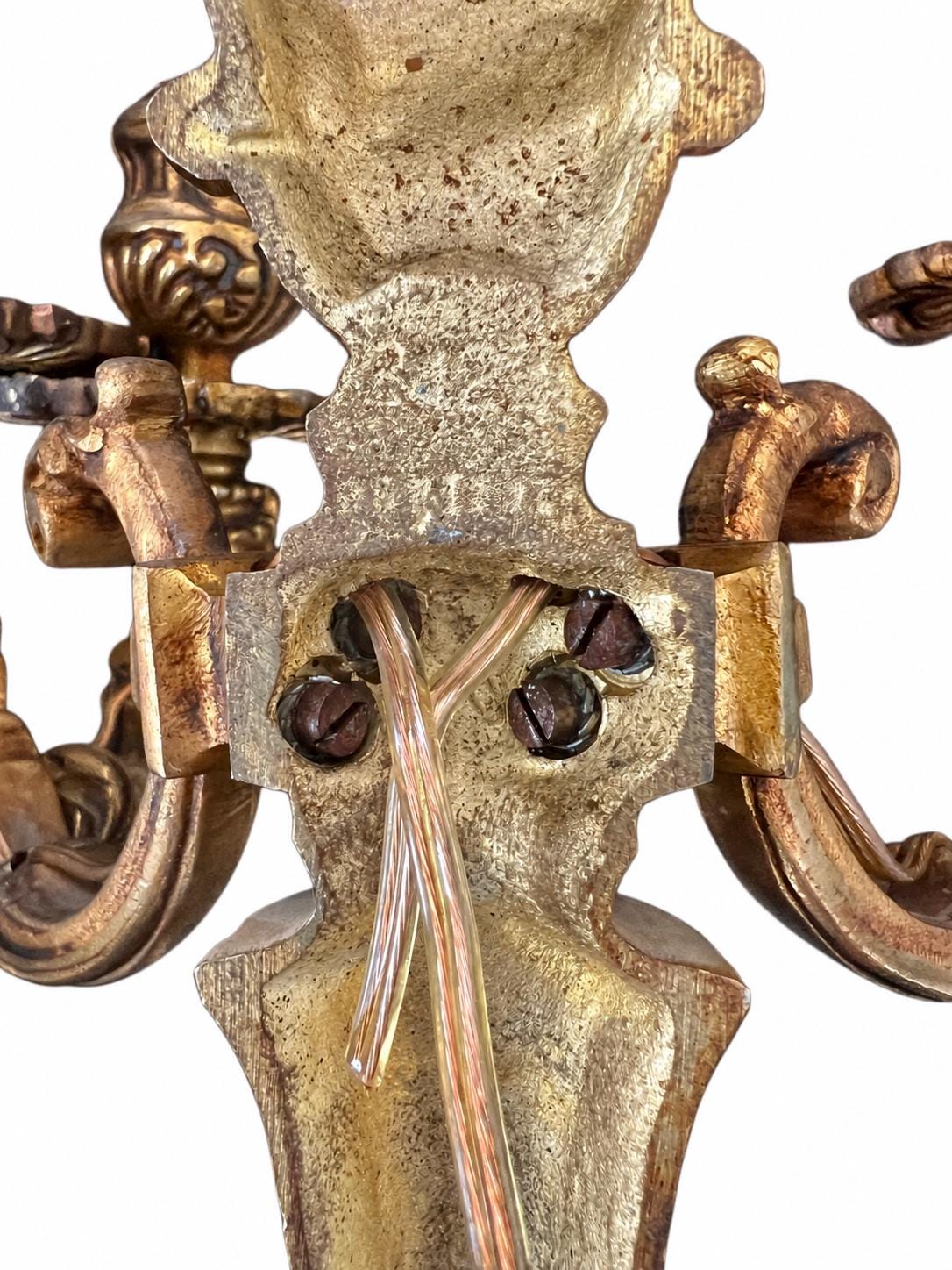Petitot Wall Sconces Pair, Signed Louis XV Style Gilt Bronze Single Arm Sconces — French, Circa 1960