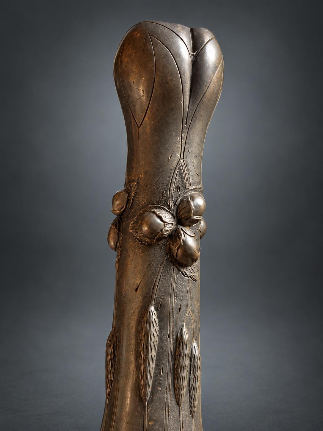 Antique Pewter Vase, Art Nouveau Organic Form with Botanical Relief — France, circa 1900