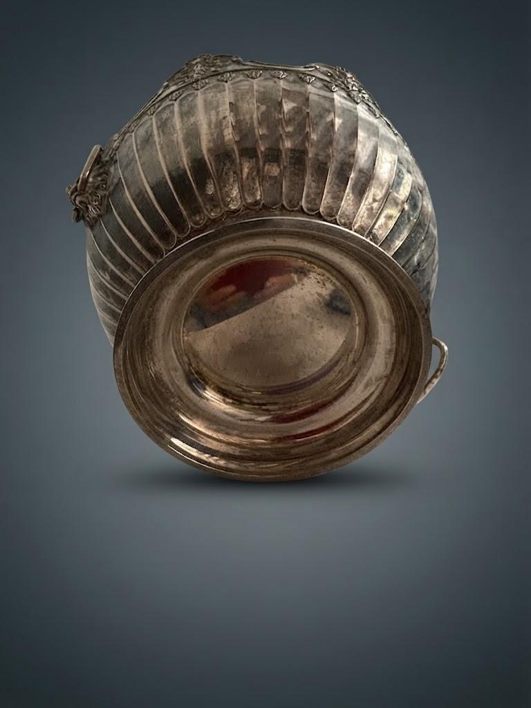 Antique Silver-Plated Bowl, Empire Style Lion Head Handles and Grapes — Europe, 19th Century