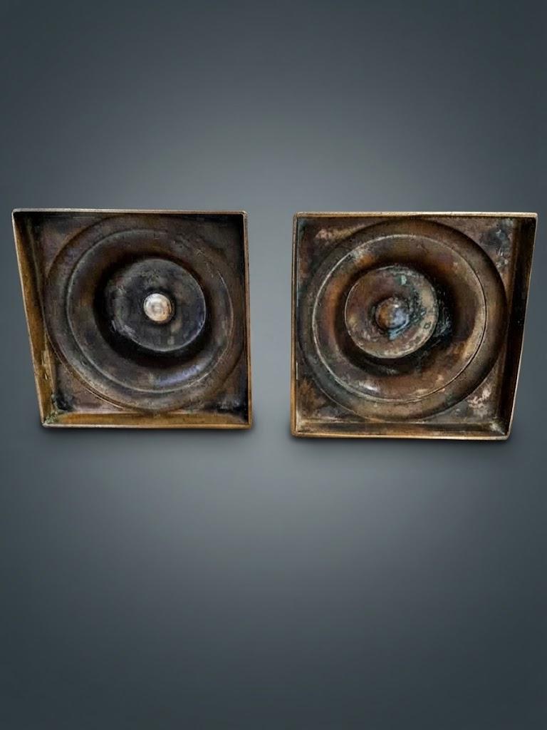 Pair of Antique Bronze Candlesticks, Louis XVI Empire Style Fluted Column — France, 19th Century