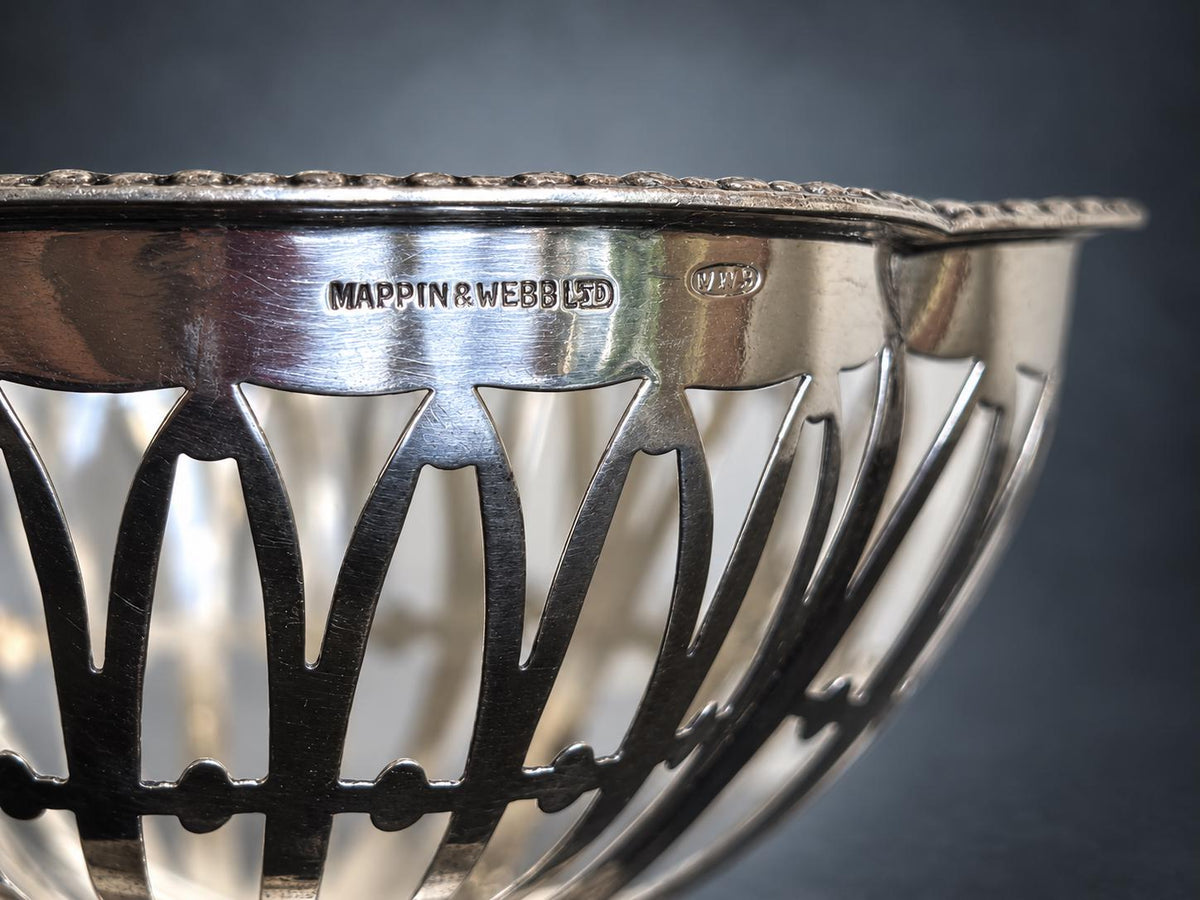 Antique Silver Pierced Pedestal Bowl, Openwork Ribbed Design — Europe, Hallmarked