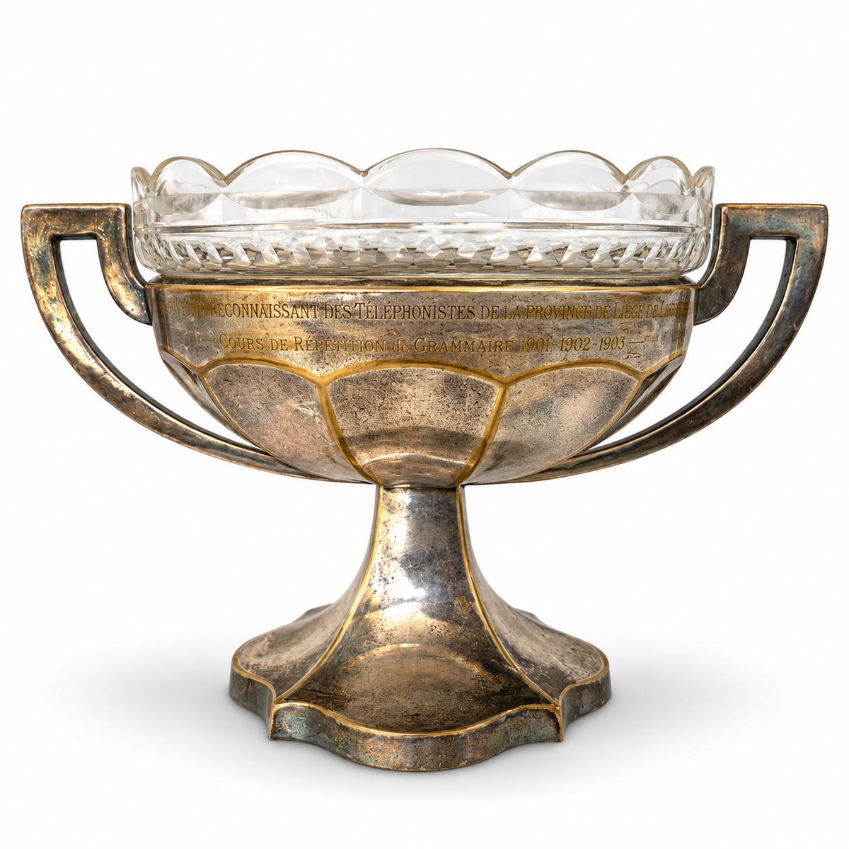 Antique Swiss Military Trophy 1927, Art Deco Silvered Cup, Cavalry Telephone Operators — Switzerland, 1927