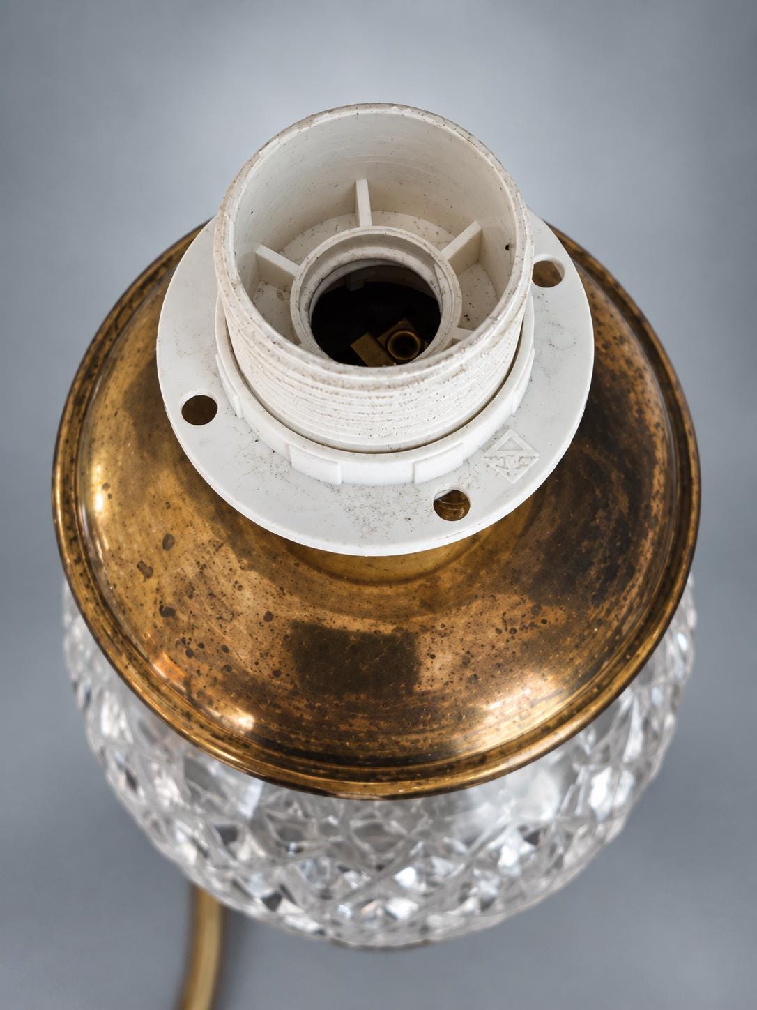 Vintage French Cut Crystal and Gilt Bronze Table Lamp Base, Neoclassical Style — France, circa 1950-1970