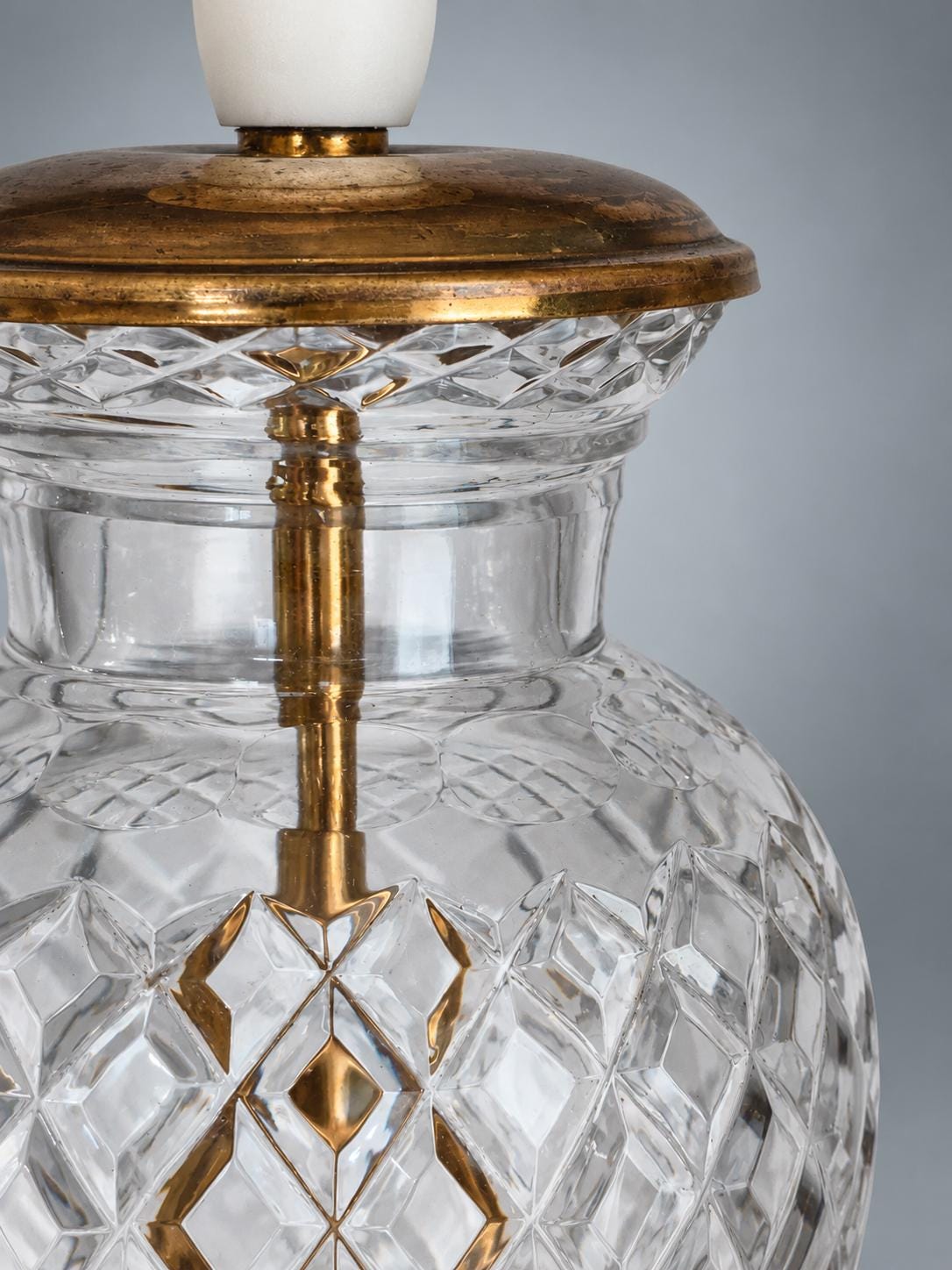 Vintage French Cut Crystal and Gilt Bronze Table Lamp Base, Neoclassical Style — France, circa 1950-1970
