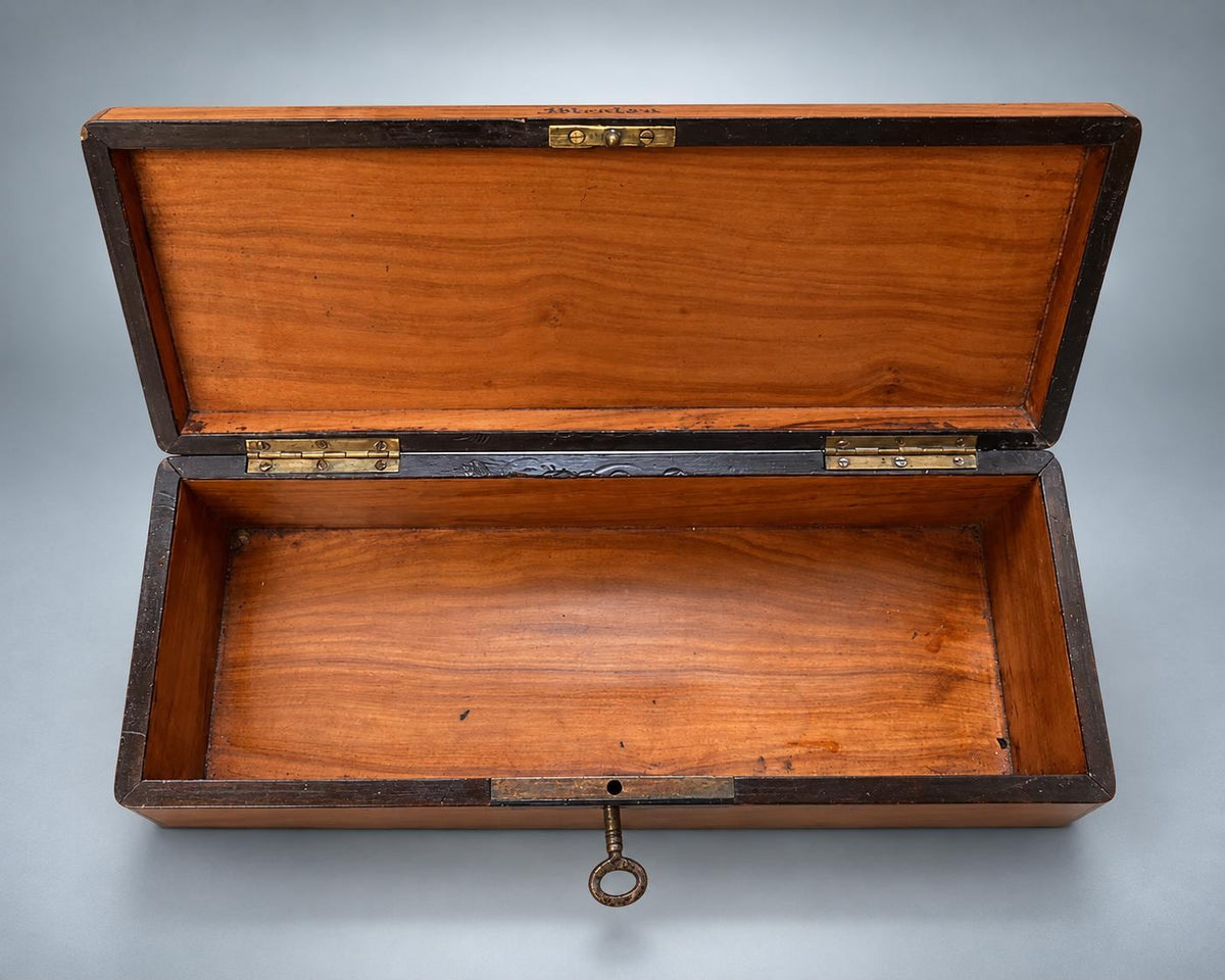 Antique French Marquetry Wood Glove Box, Floral Inlay, Napoleon III Louis Philippe Style — France, 19th Century