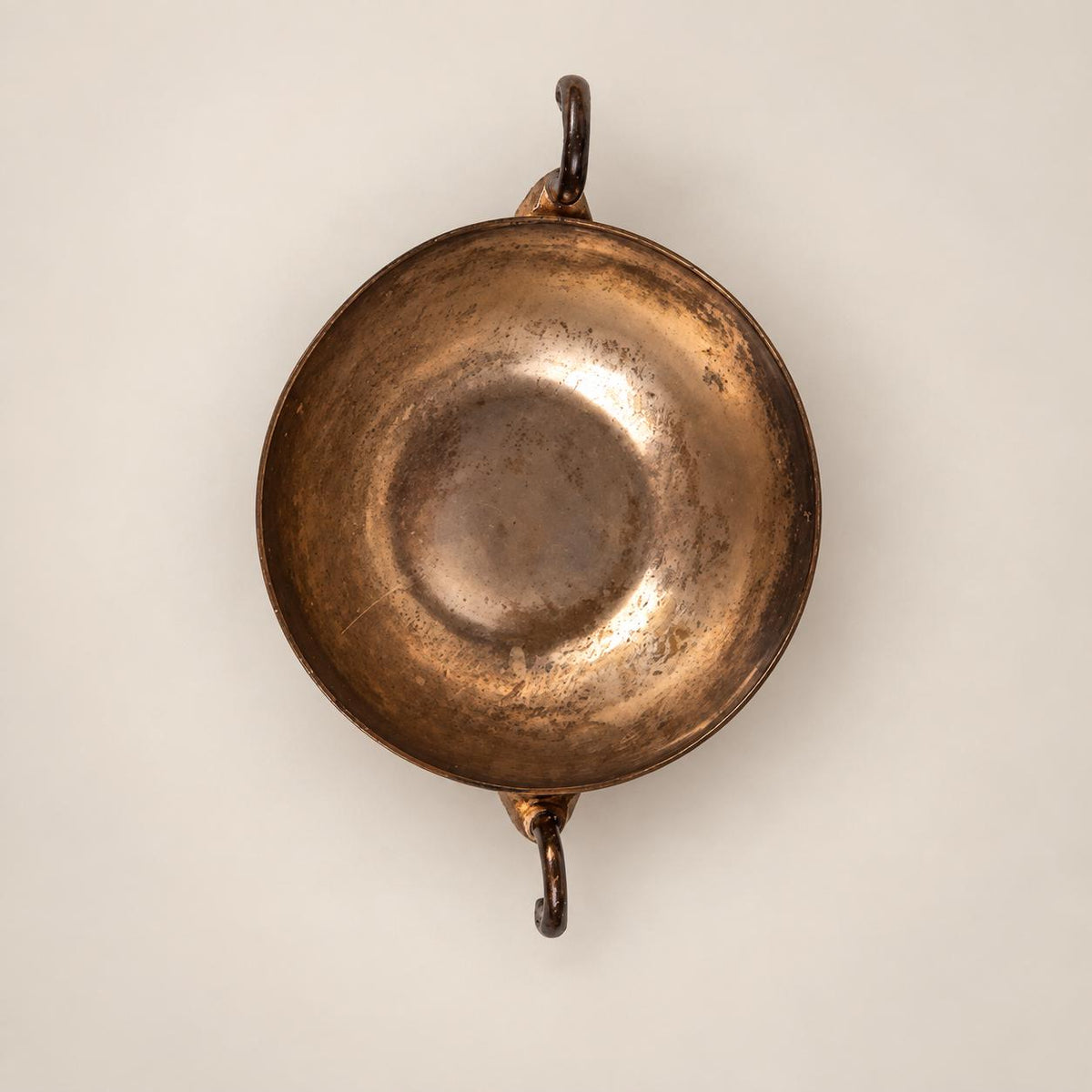 Vintage Brass and Silvered Metal Bowl, Swan Handles, Striped Two-Tone Body — Europe, mid-20th Century