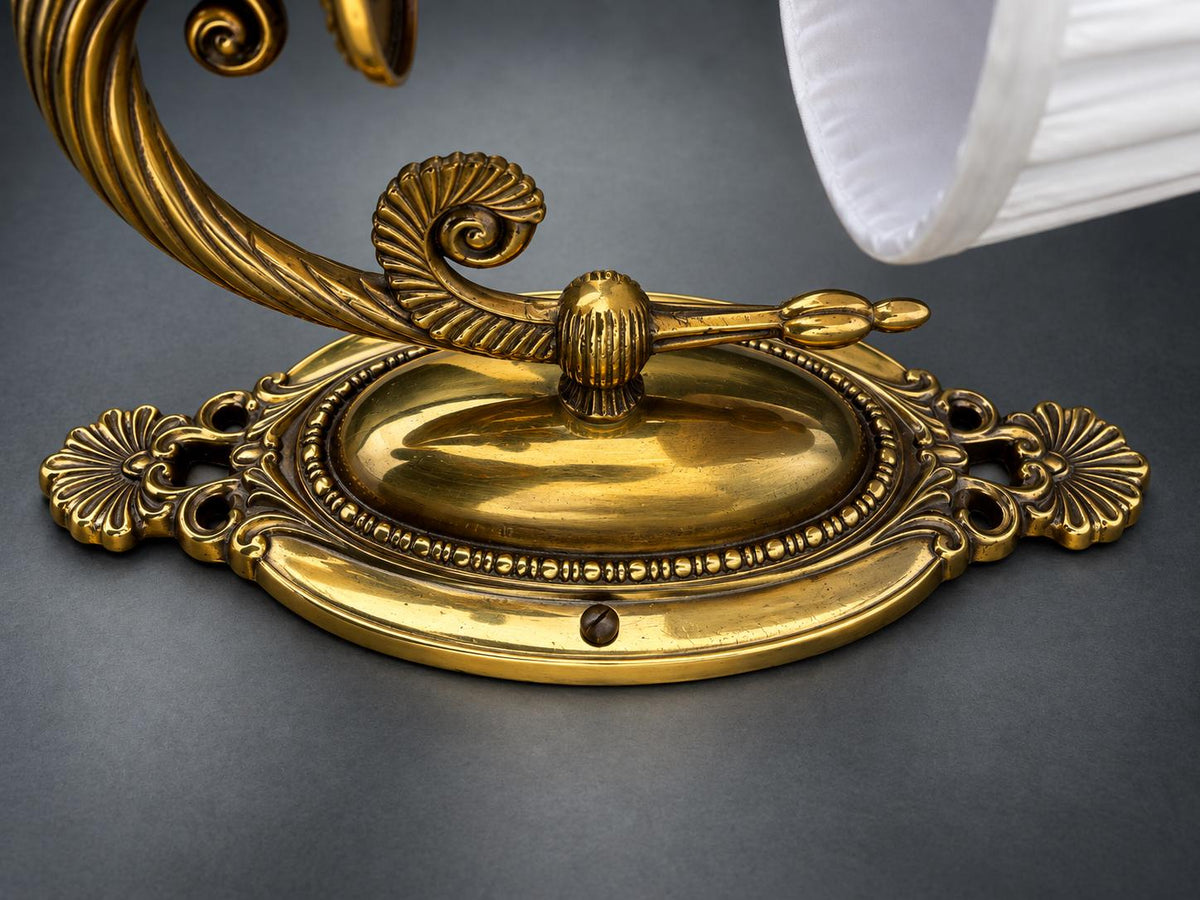 Pair of Antique French Brass Single-Arm Wall Sconces, Oval Backplate — France, Early 20th Century