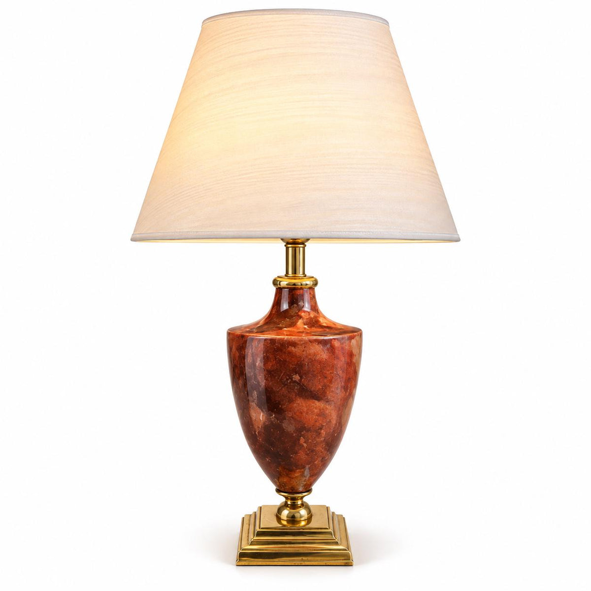 Vintage French Table Lamp, Maison Le Dauphin, Marbled Amber Resin Urn Body with Brass Fittings — France, 1970s