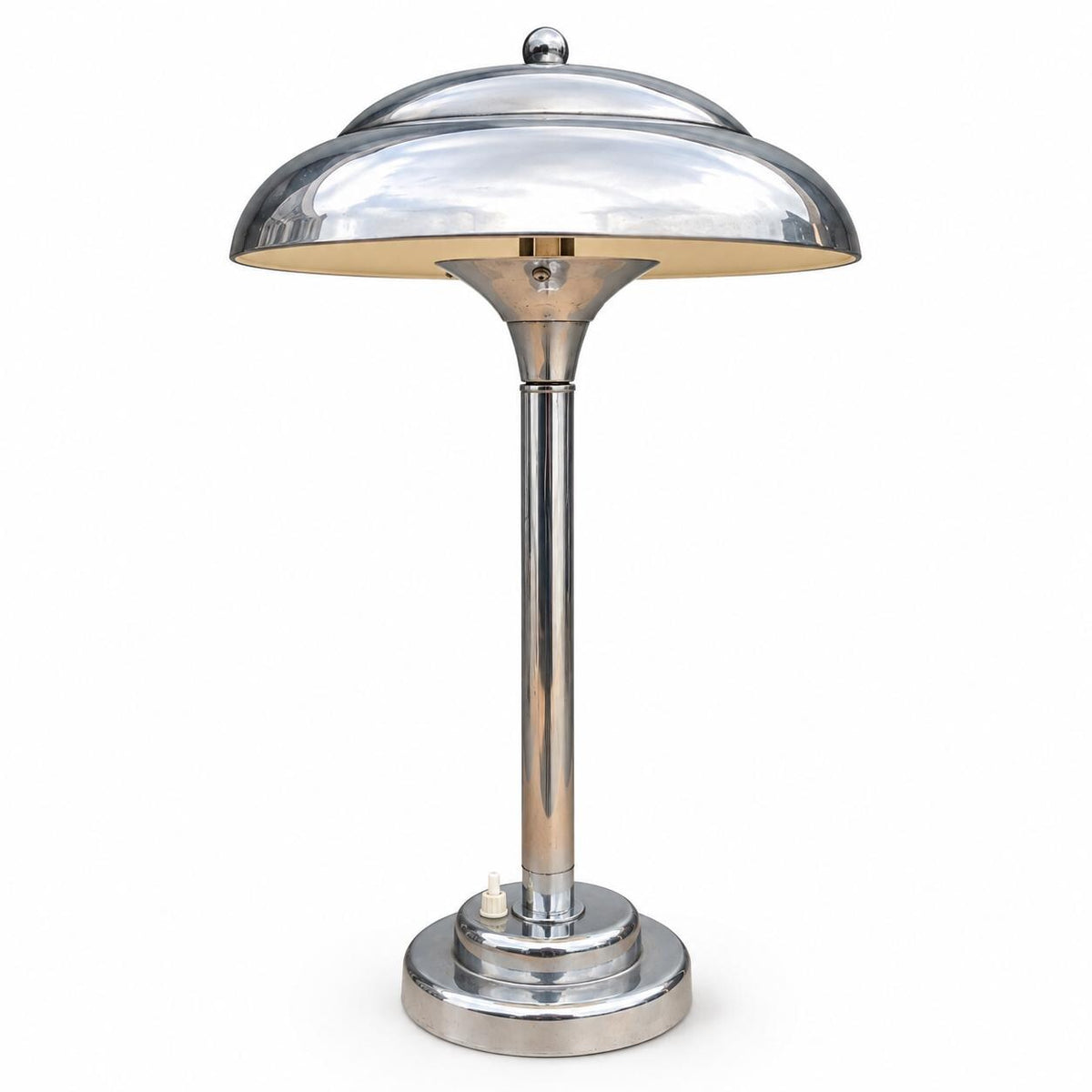 Chrome Mushroom-Form Table Lamp with Domed Reflector Shade