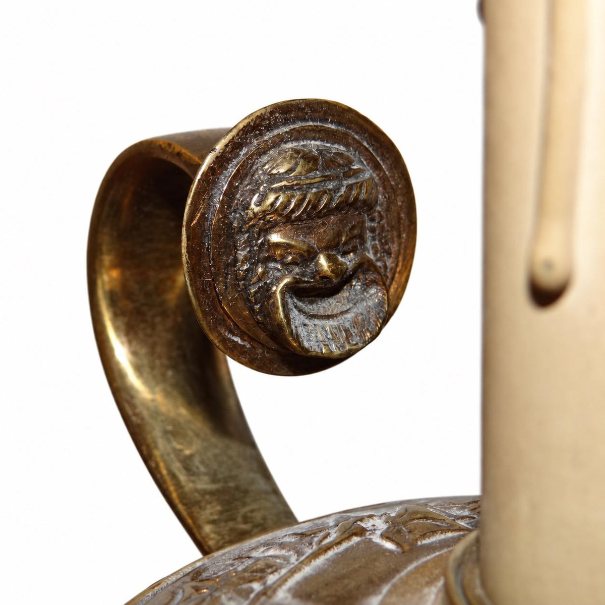 Gilt Metal Oil-Lamp Form Table Lamp, Green Tole Shade with Quiver and Torch Motif