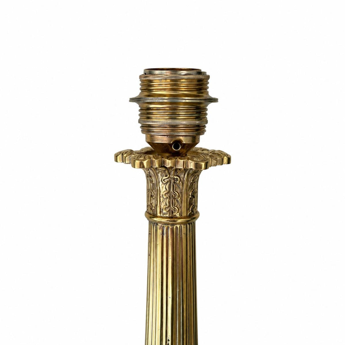 Gilt Metal Corinthian Column Table Lamp, Fluted Shaft, Empire Style Figural Base
