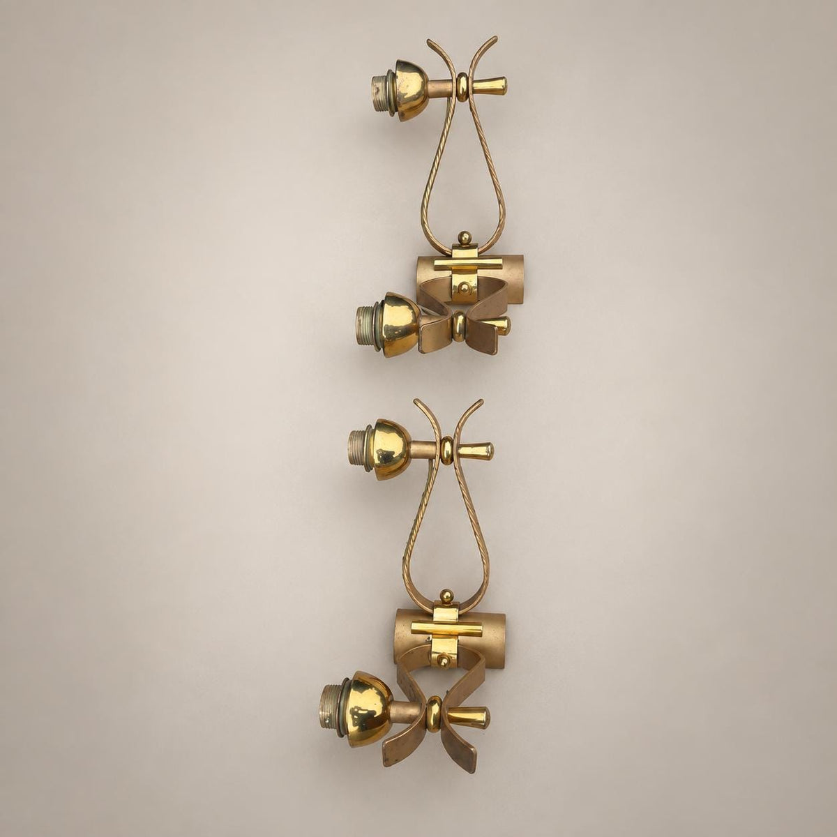 Pair of Gilt Brass Wall Sconces, Painted Metal Detail, French Design