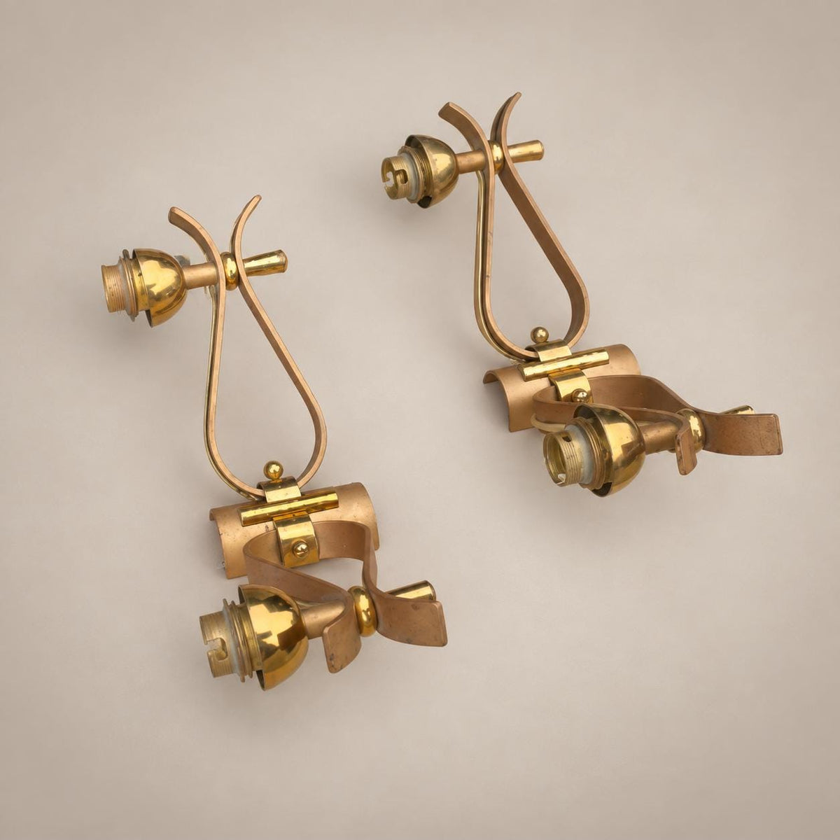 Pair of Gilt Brass Wall Sconces, Painted Metal Detail, French Design