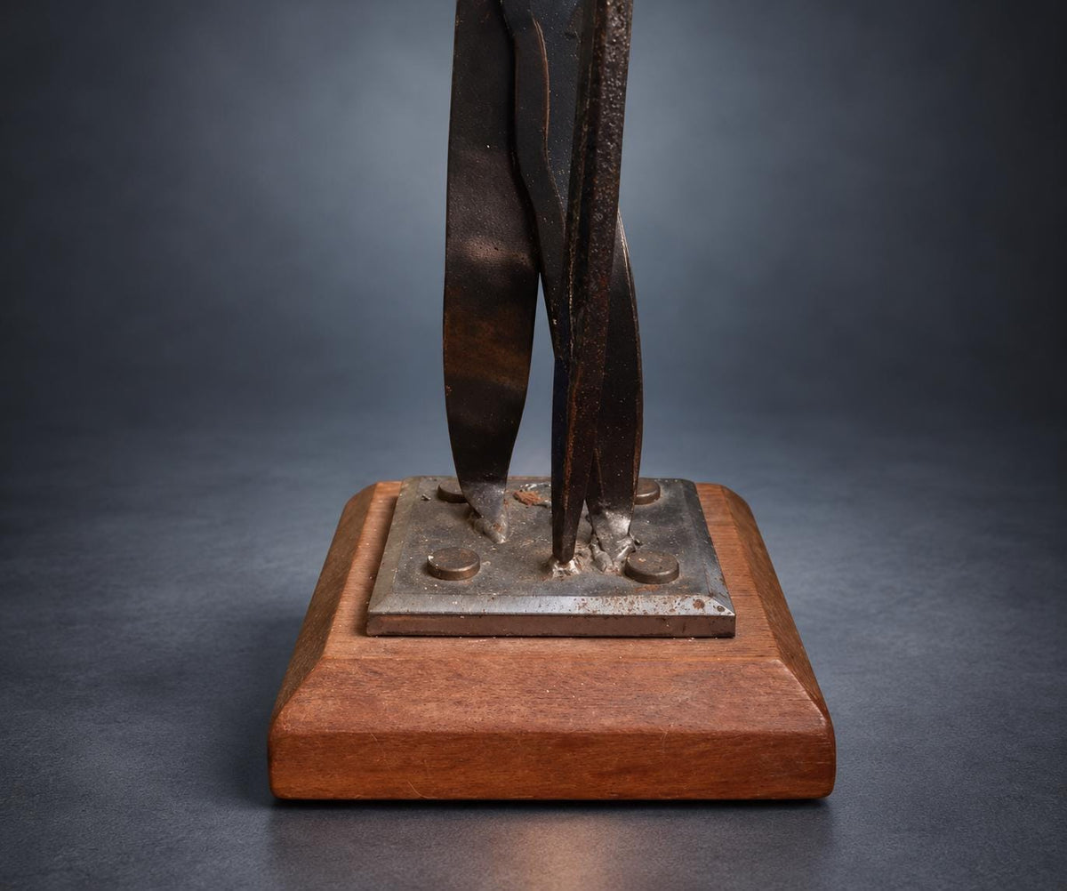 Brutalist Welded Metal Sculpture, Abstract Figural Form, Signed