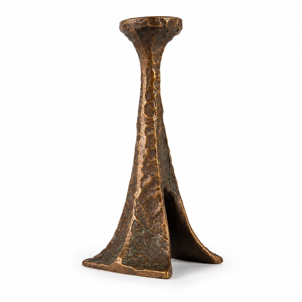 Brutalist Cast Metal Candlestick, Patinated and Gilt Finish