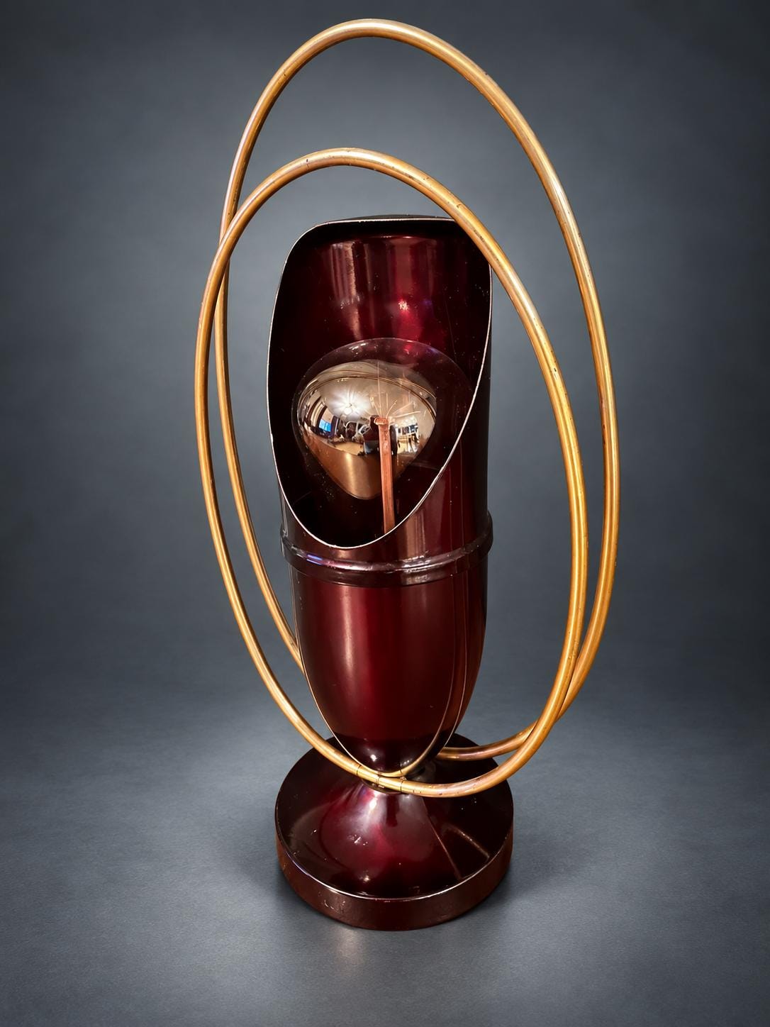 Art Deco Bakelite and Chrome Table Lamp, Teardrop Shade with Orbiting Rings