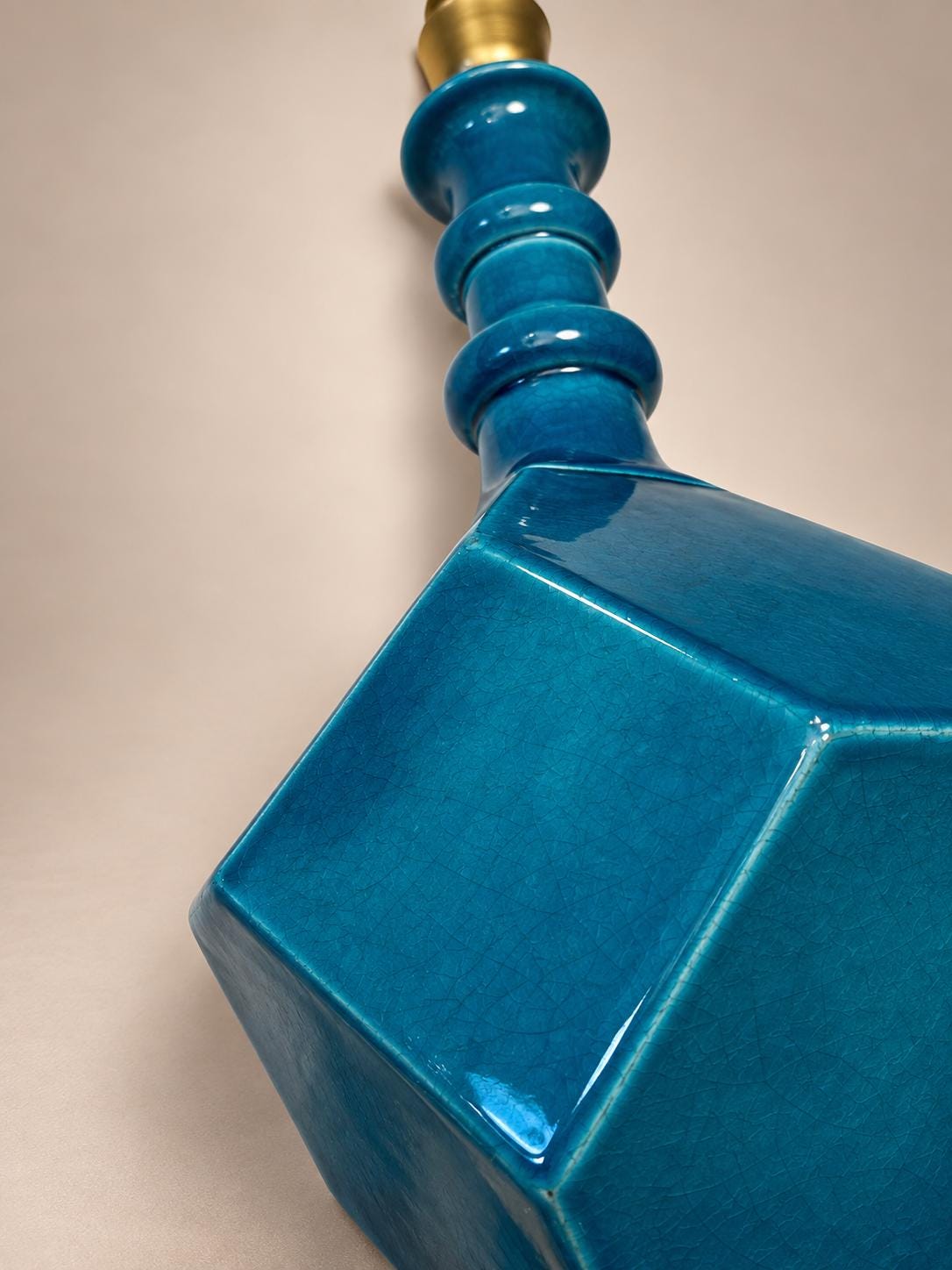 Vintage Italian Mid-Century Turquoise Glazed Ceramic Table Lamp by Zaccagnini Florence