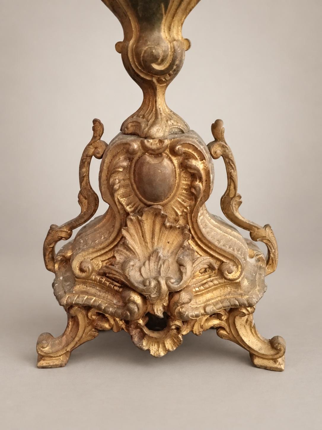 Pair of French Napoléon III Rocaille Style Patinated Gilt Metal Five-Light Candelabra