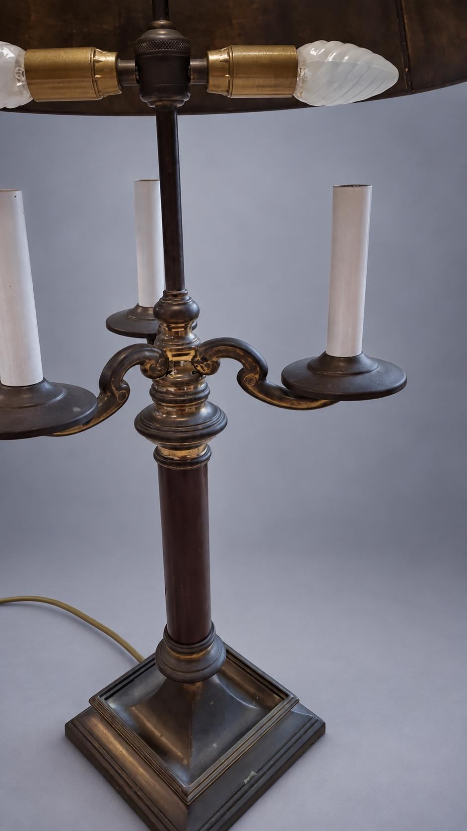 Large Louis XVI Style Bouillotte Lamp, Burgundy Metal Shade, Bronze-Toned Base, 90 cm