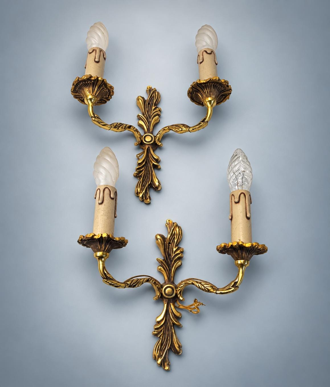 Pair of French Gilt Bronze Wall Sconces, Louis XV Style — France, Vintage