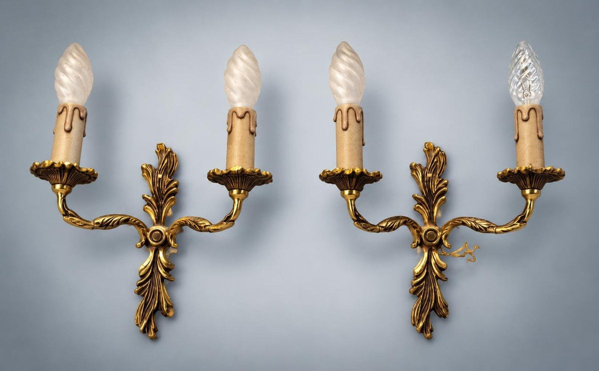Pair of French Gilt Bronze Wall Sconces, Louis XV Style — France, Vintage