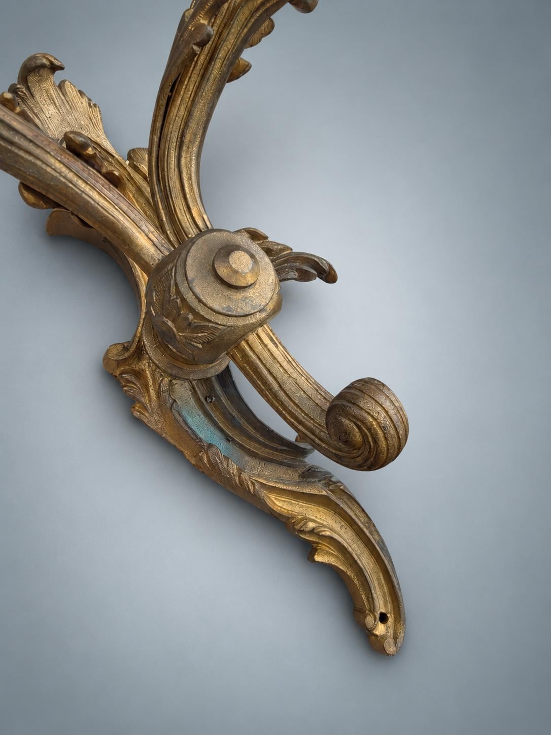 Pair of French Gilt Bronze Two-Arm Wall Sconces, Louis XV Rocaille — France, Early 20th Century