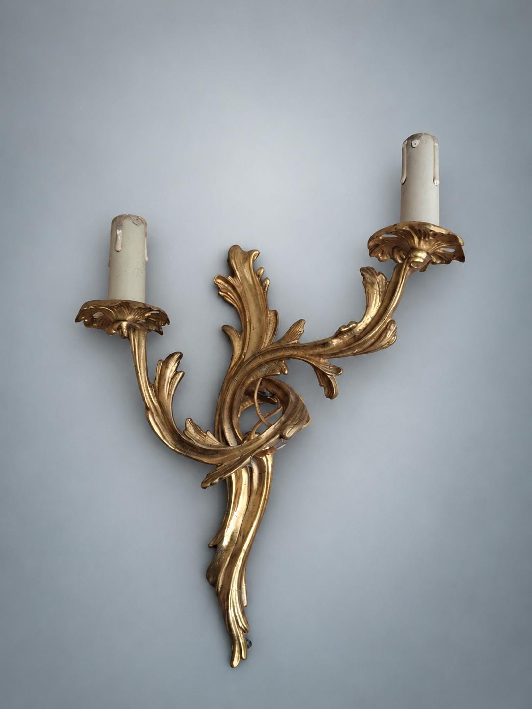 Pair of French Gilt Bronze Two-Arm Wall Sconces, Louis XV Rocaille — France, Late 19th Century