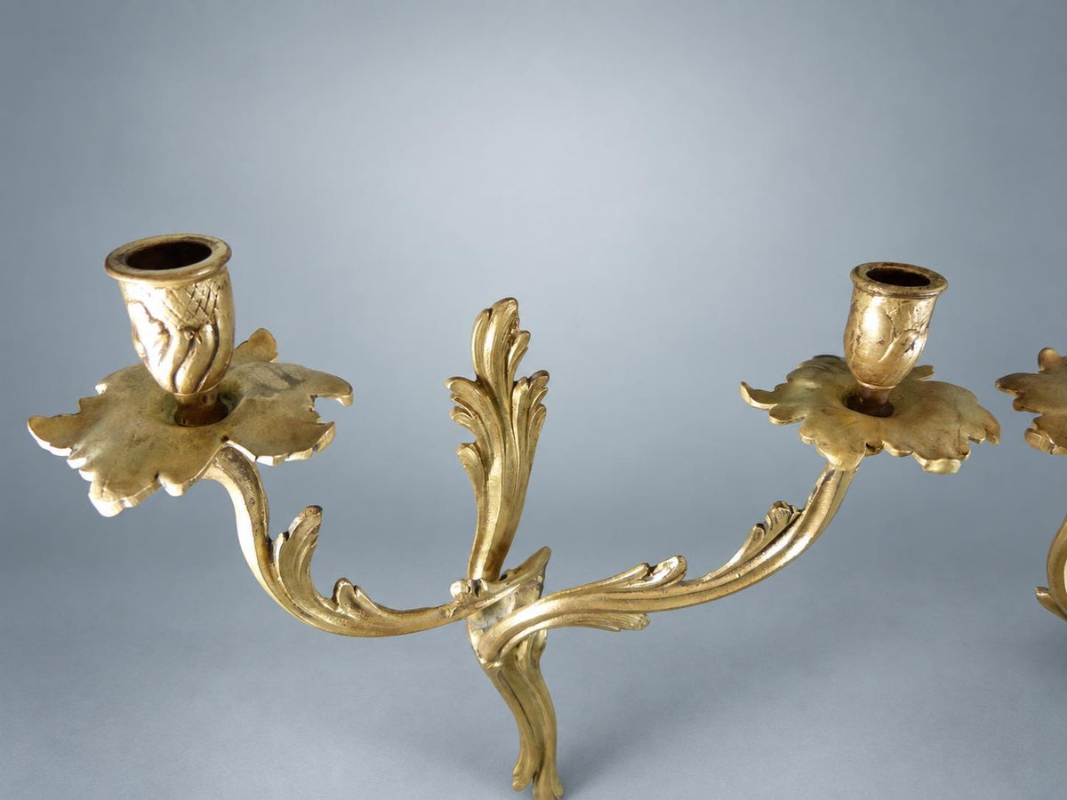 Pair of French Gilt Bronze Wall Sconces, Louis XV Rocaille, Unwired — France, Early 20th Century