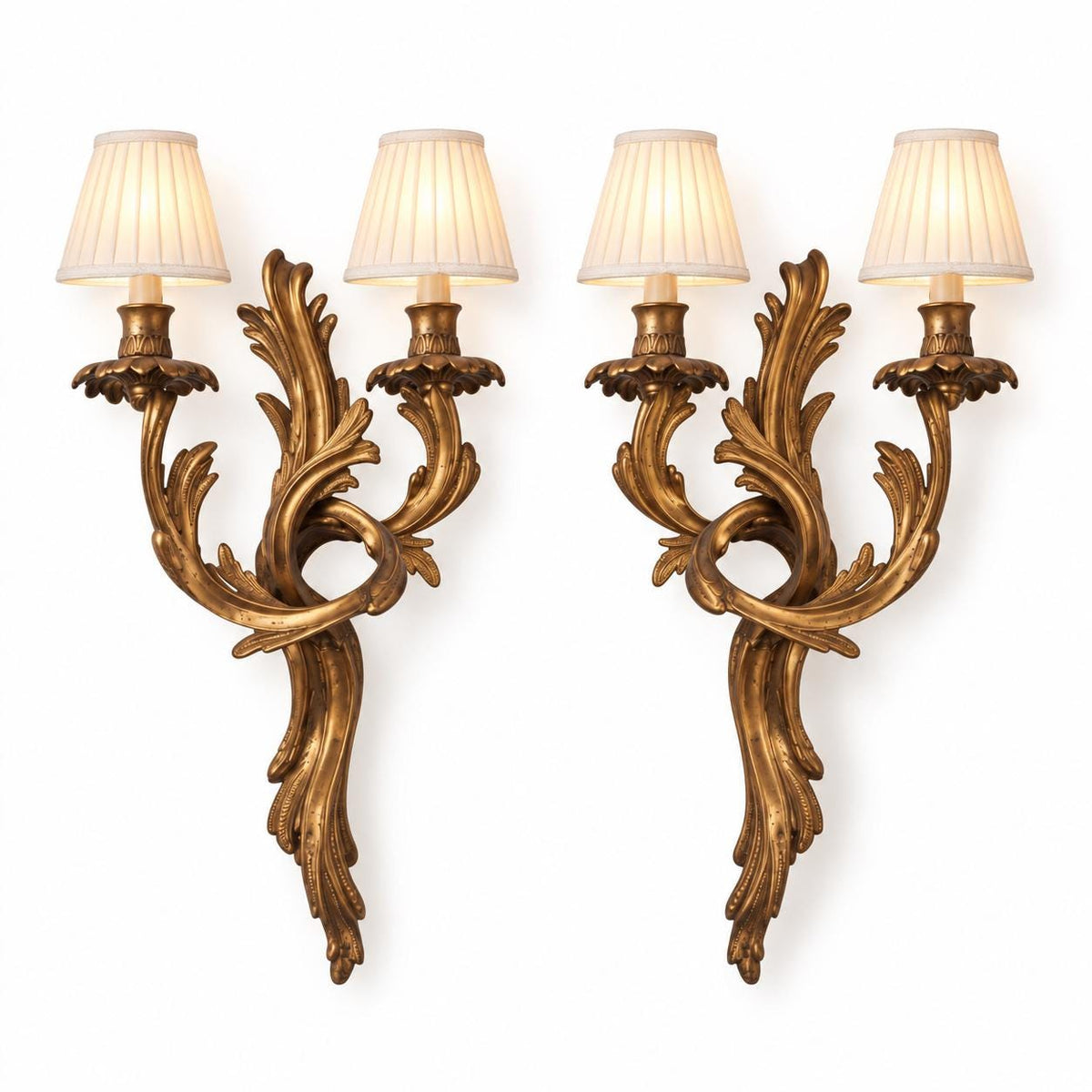 Pair of French Gilt Bronze Wall Sconces, Louis XV Rocaille, Unwired — France, Early 20th Century