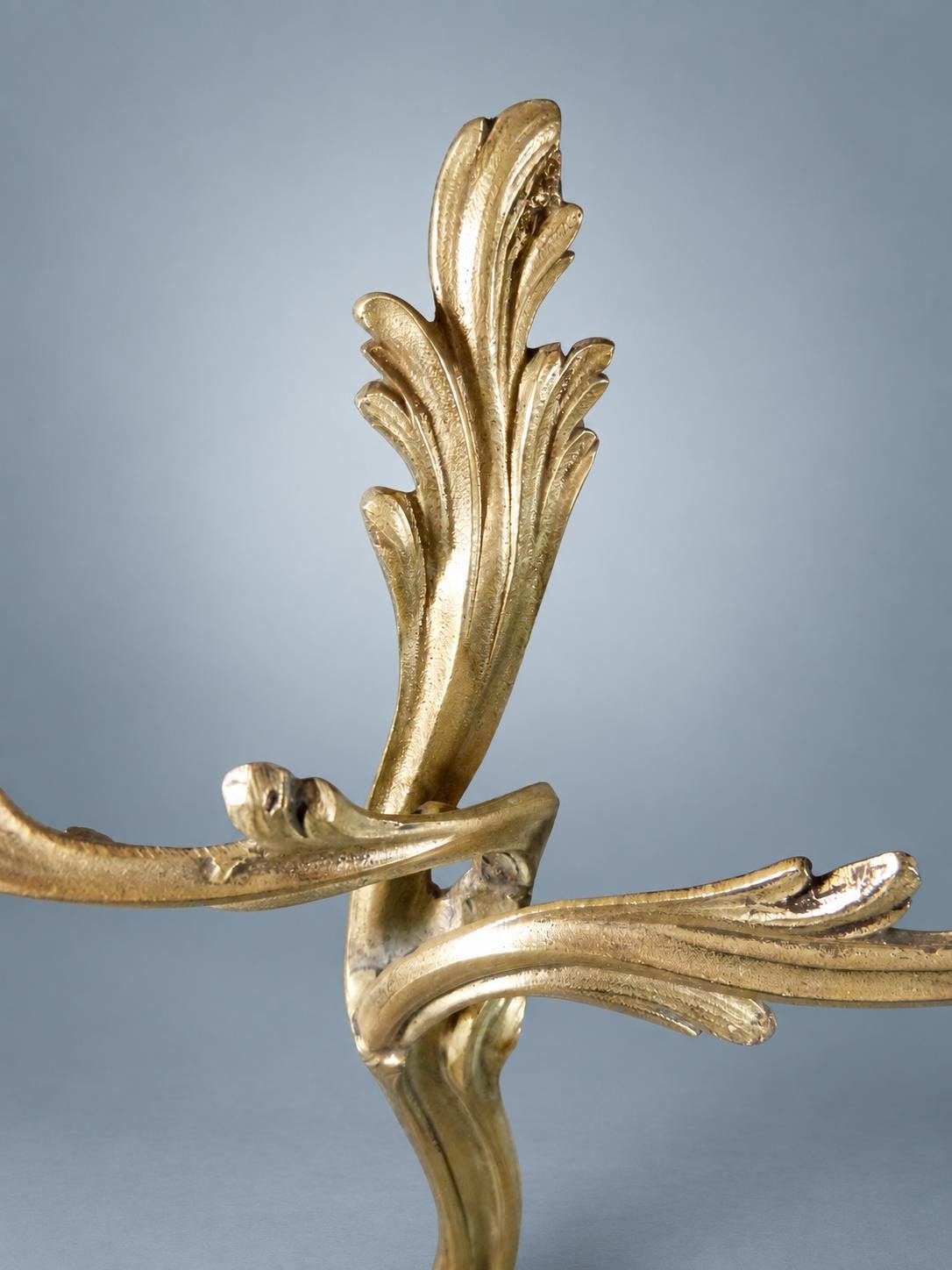 Pair of French Gilt Bronze Two-Arm Candle Sconces, Louis XV Rocaille Acanthus — France, Early 20th Century