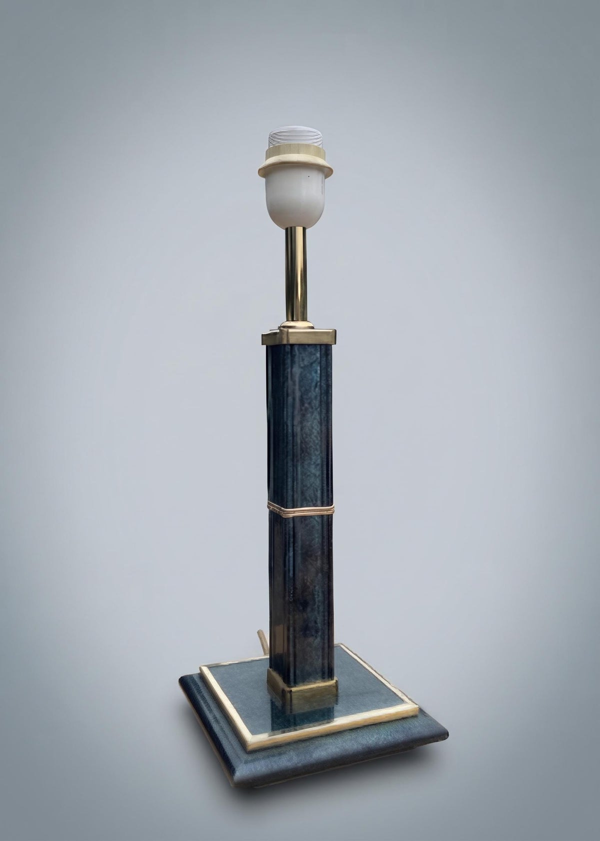 Vintage Table Lamp, Robert de Schuytener, Black Column with Gilt Brass — Belgium, circa 1970