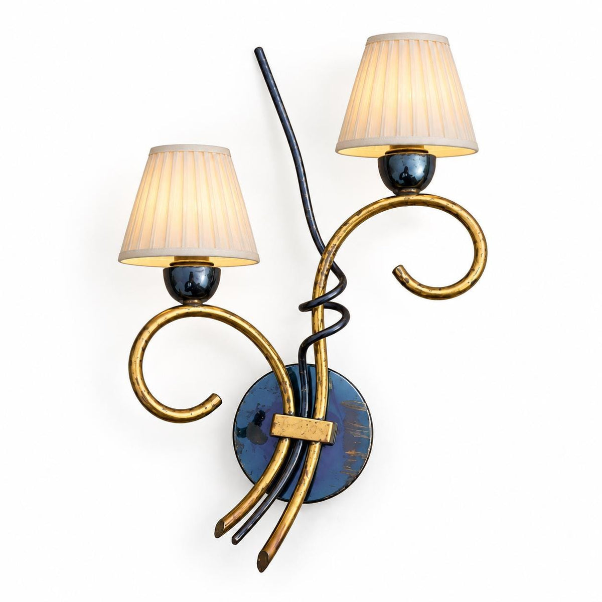 Mid-Century French Style Brass Scroll Wall Sconce — Two-Arm Curled Wall Light