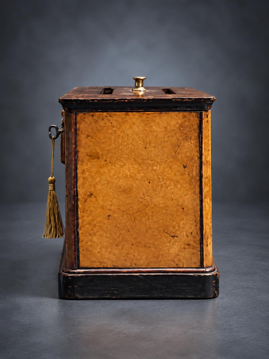 Correspondence Box with Bird's-Eye Figured Veneer and Black Mouldings, Working Lock and Key, Victorian Style Letter Box
