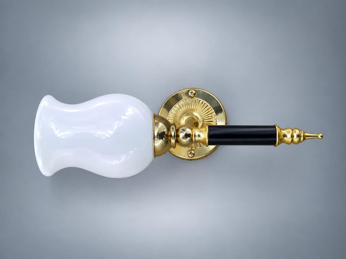 Antique French Brass Wall Sconce with Milk Glass Tulip Shade — Single-Arm Sconce with Turned Ebonised Column