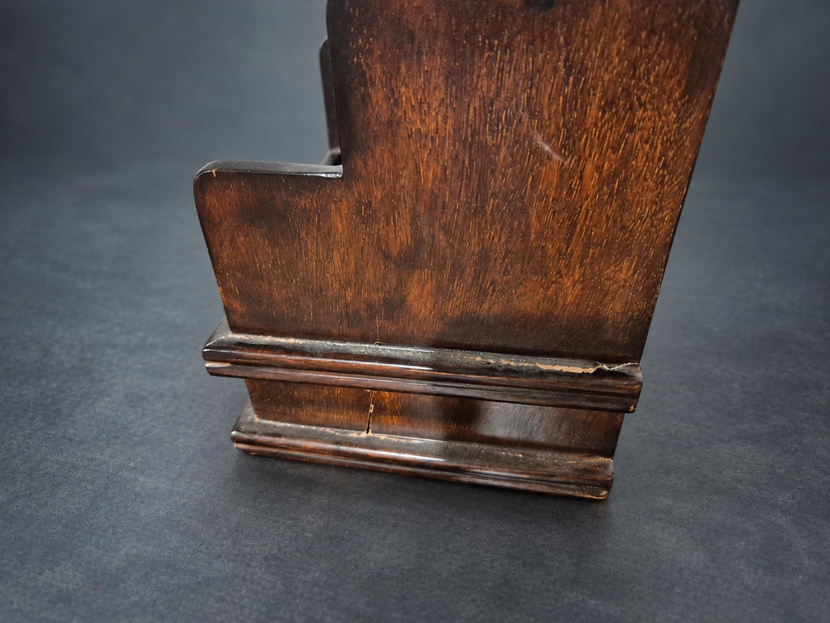 Tiered Wooden Letter Rack in Dark Mahogany-Tone Finish, Four Slots, Moulded Base, Desk Organizer