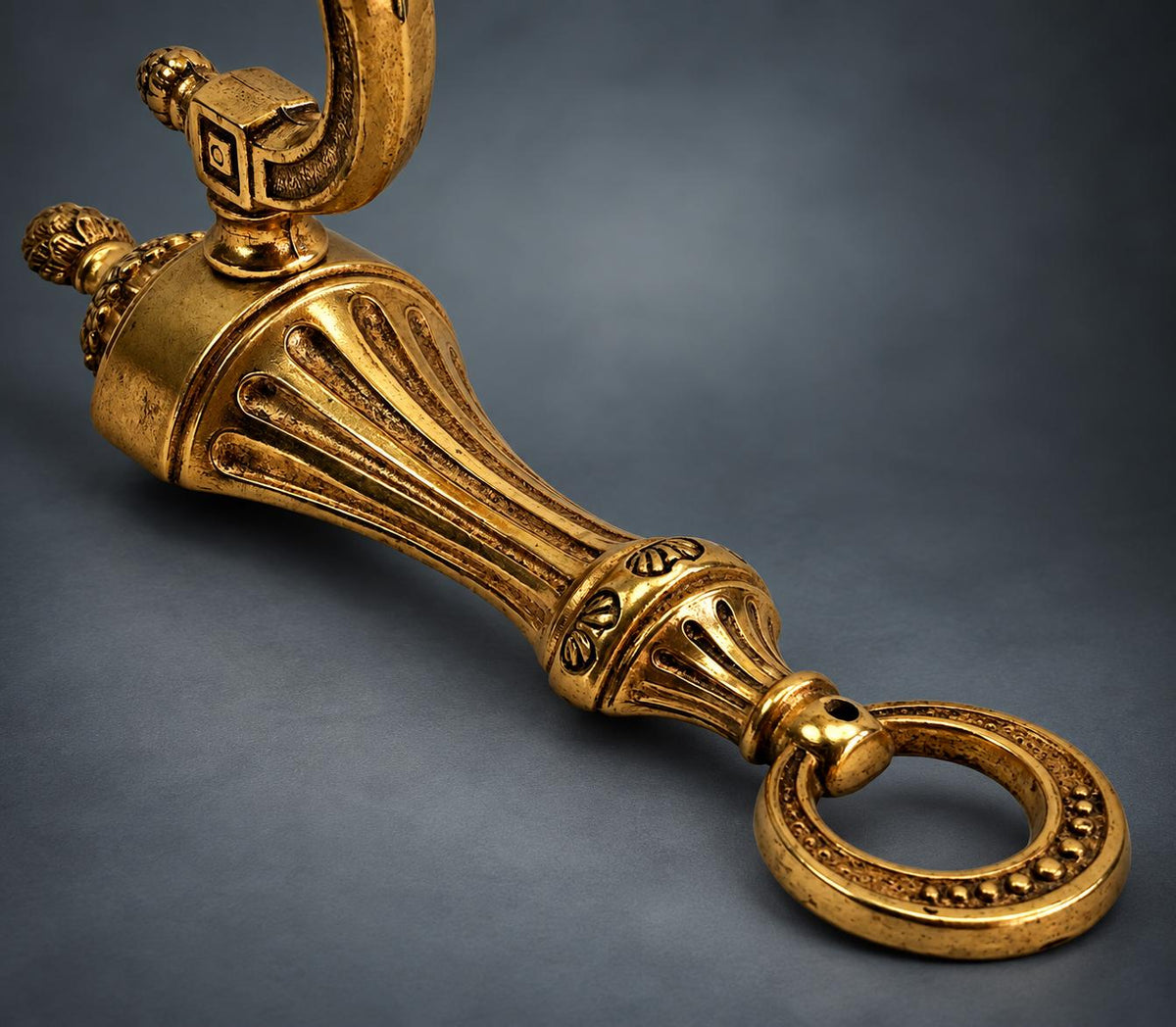 Pair of Louis XVI Style Single-Arm Wall Sconces, Gilt Metal with Acanthus Scroll Arms and Pine Cone Finials