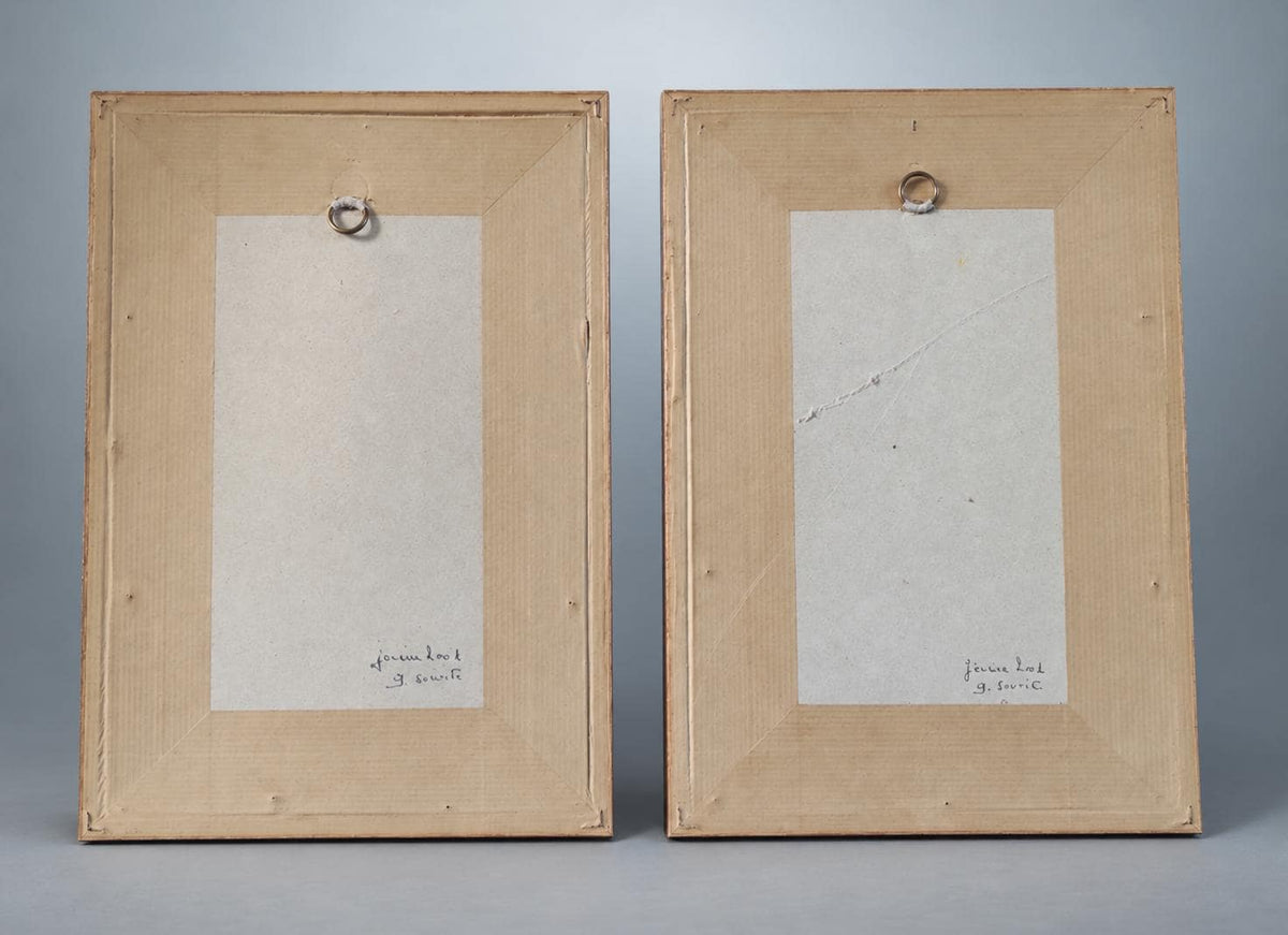 Pair of Framed Lille Prints After L. Robin, Gilt Frames with Fabric Mounts — France, 20th Century