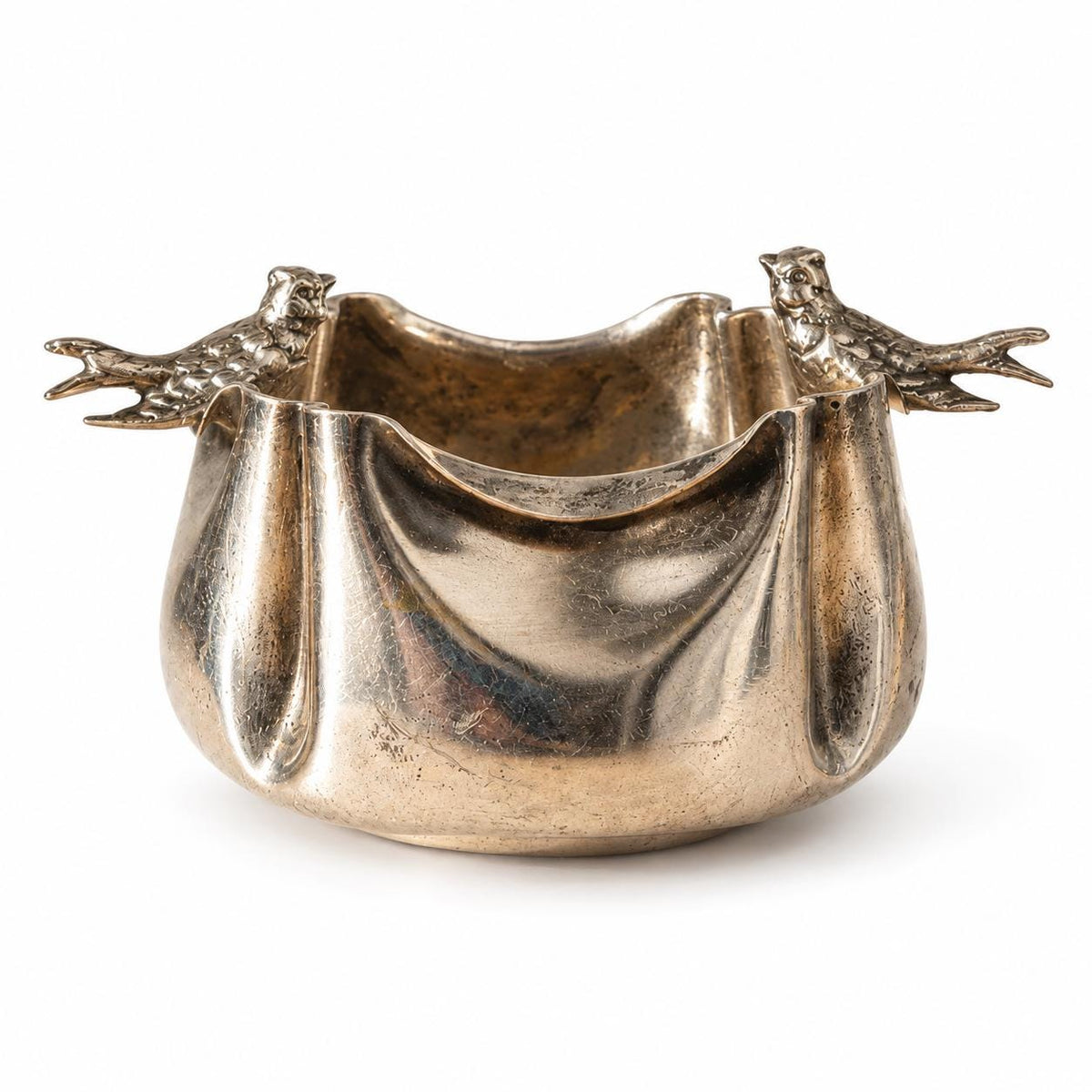 Antique Silver-Plated Trinket Dish with Swallows, Art Nouveau — France, Late 19th Century
