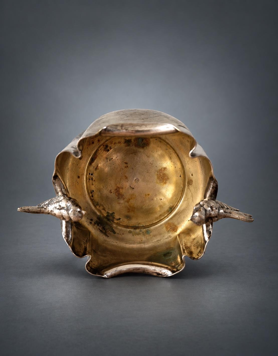 Antique Silver-Plated Trinket Dish with Swallows, Art Nouveau — France, Late 19th Century