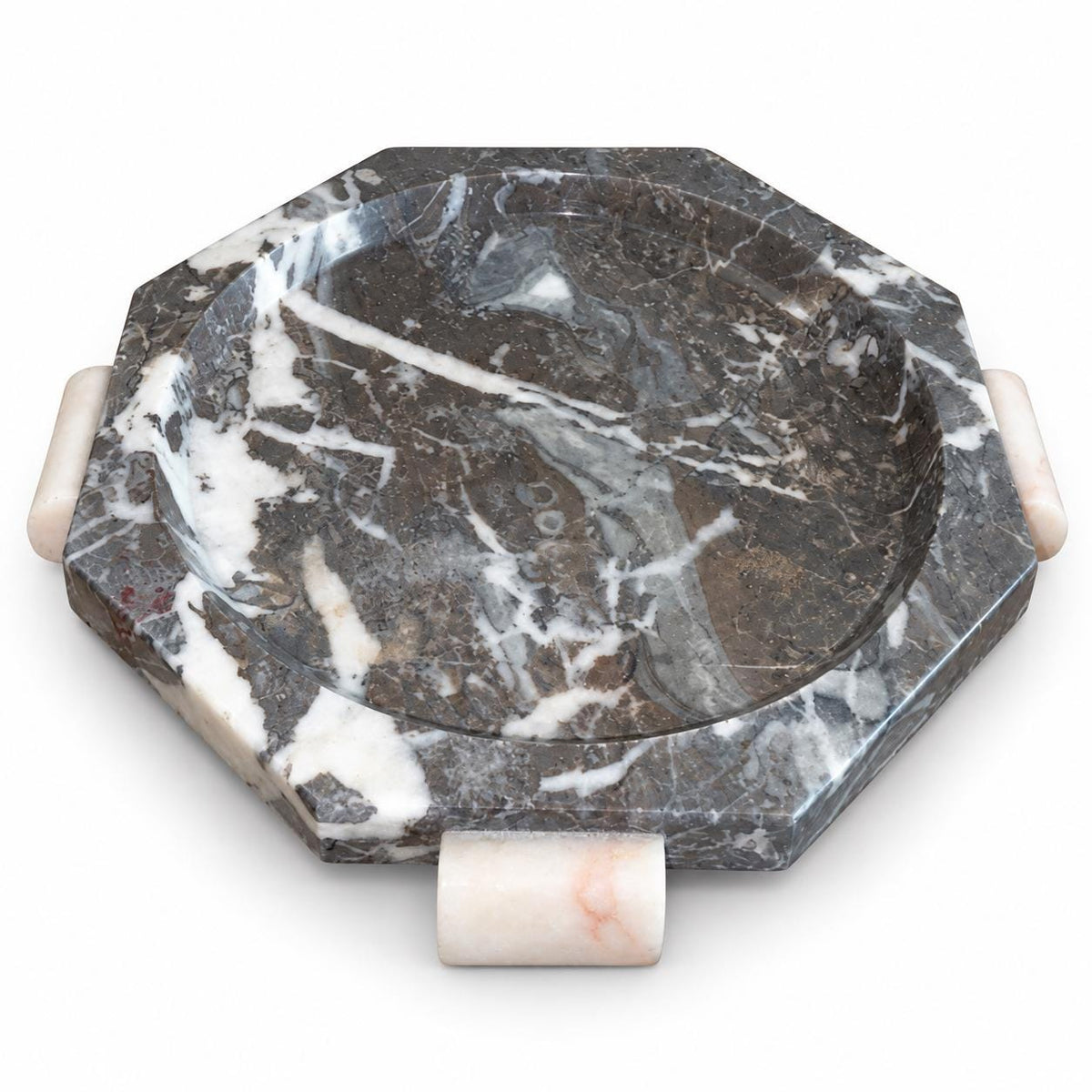 Art Deco Marble Bowl on Four Marble Feet, Grey and Cream — Europe, Vintage