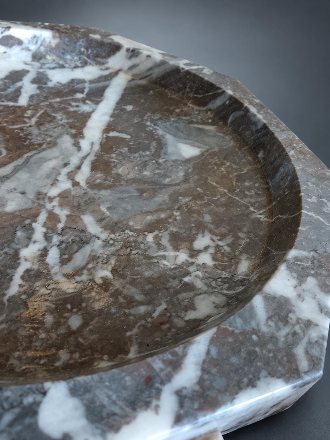 Art Deco Marble Bowl on Four Marble Feet, Grey and Cream — Europe, Vintage
