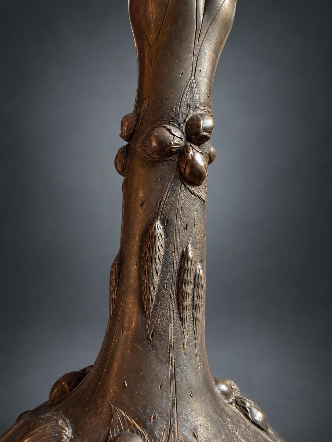 Antique Pewter Vase, Art Nouveau Organic Form with Botanical Relief — France, circa 1900