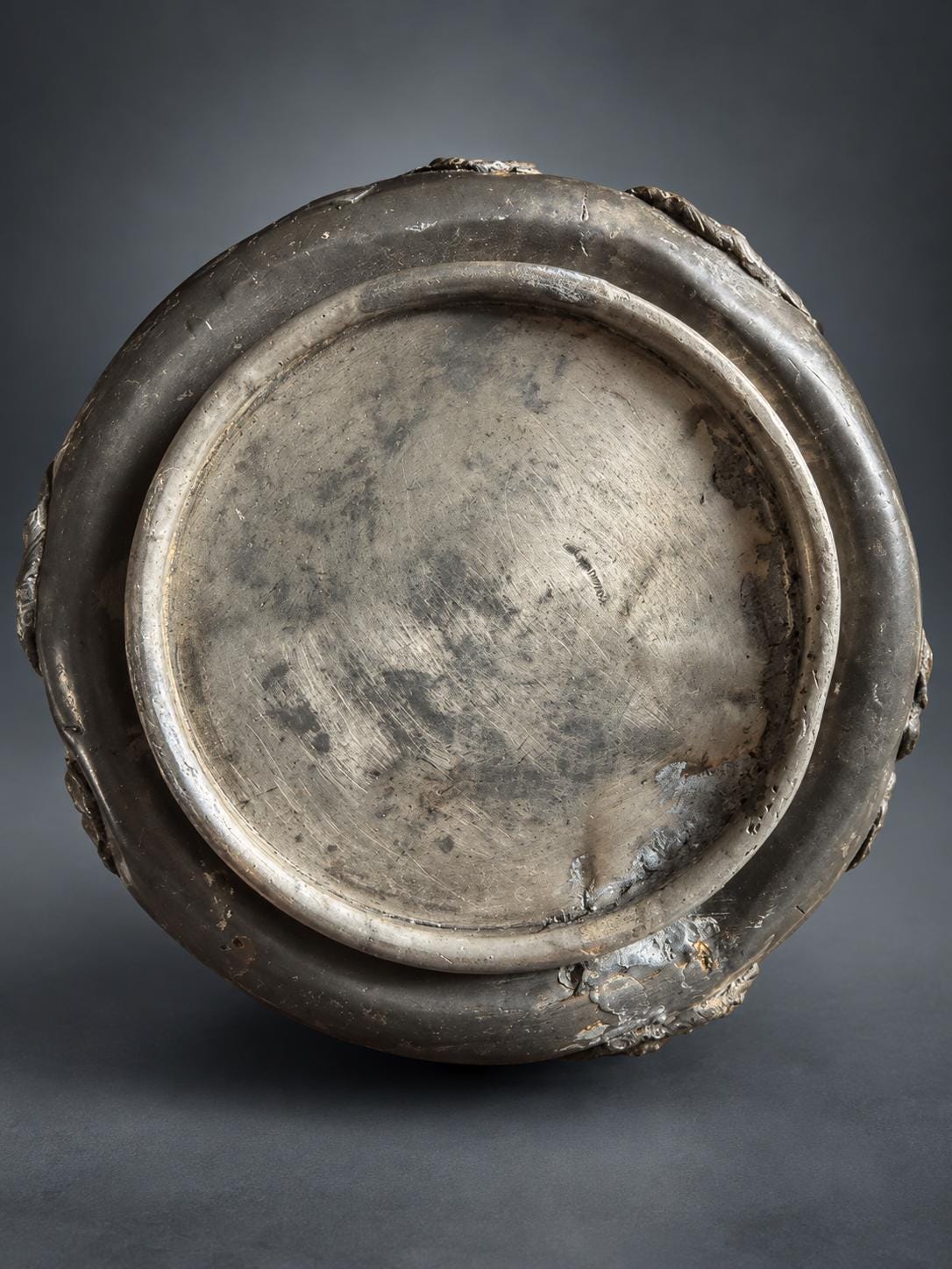 Antique Pewter Vase, Art Nouveau Organic Form with Botanical Relief — France, circa 1900