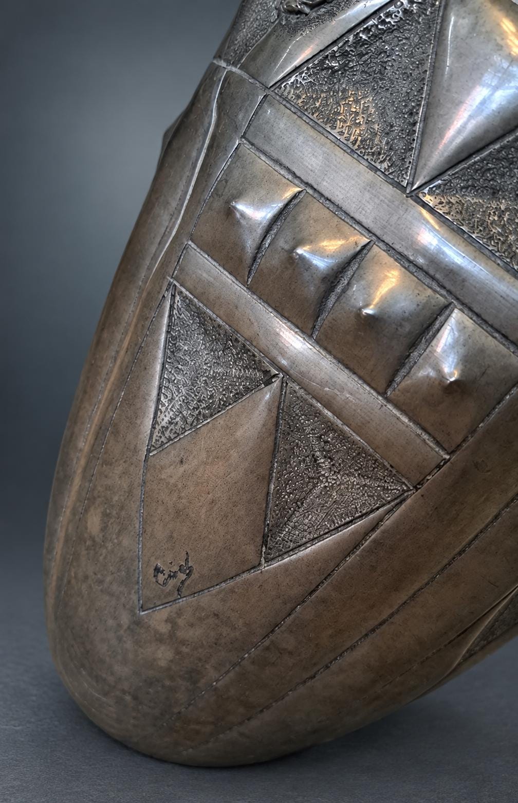 Antique French Art Deco Pewter Vase, Rose Relief, Noël Collet CID — France, 1920s-1930s