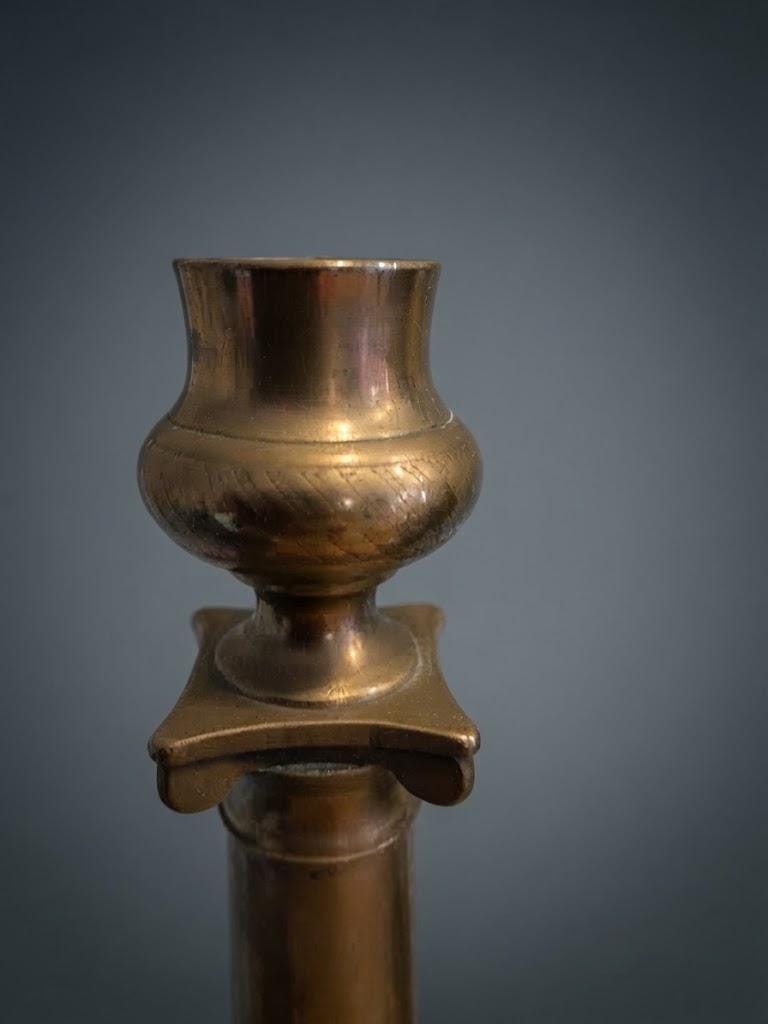 Pair of Antique Bronze Candlesticks, Louis XVI Empire Style Fluted Column — France, 19th Century
