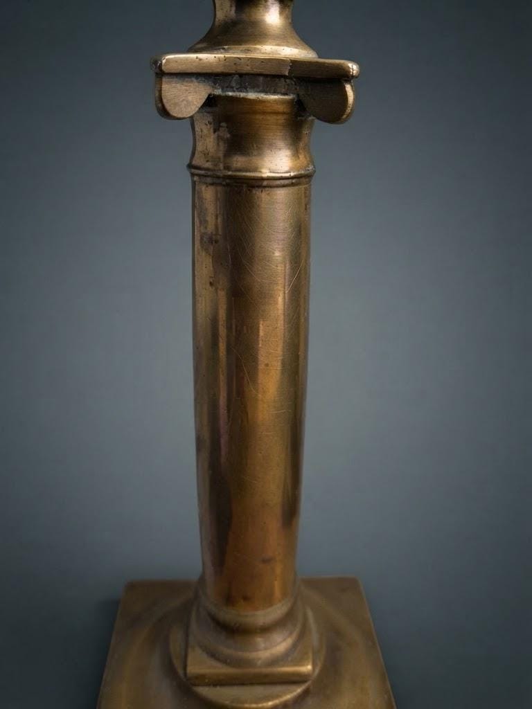 Pair of Antique Bronze Candlesticks, Louis XVI Empire Style Fluted Column — France, 19th Century