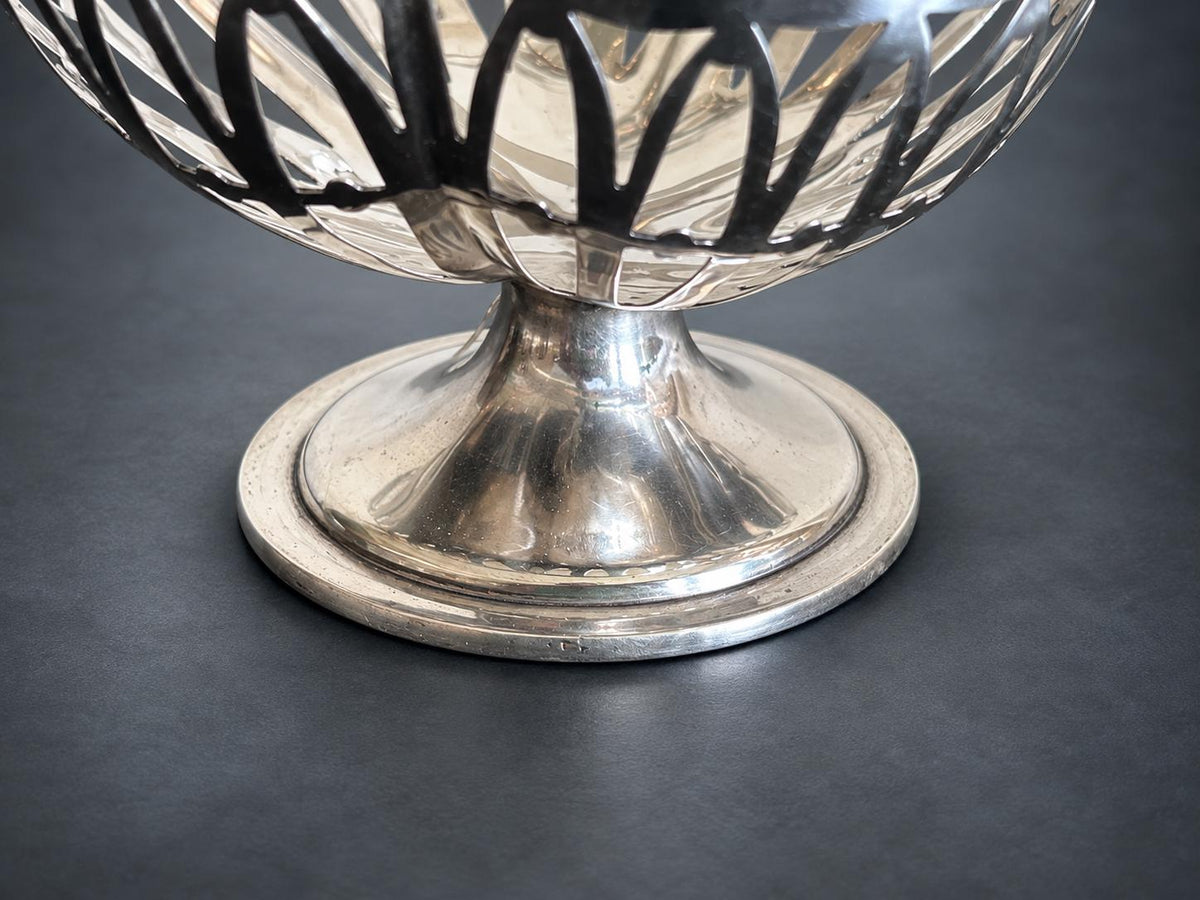 Antique Silver Pierced Pedestal Bowl, Openwork Ribbed Design — Europe, Hallmarked