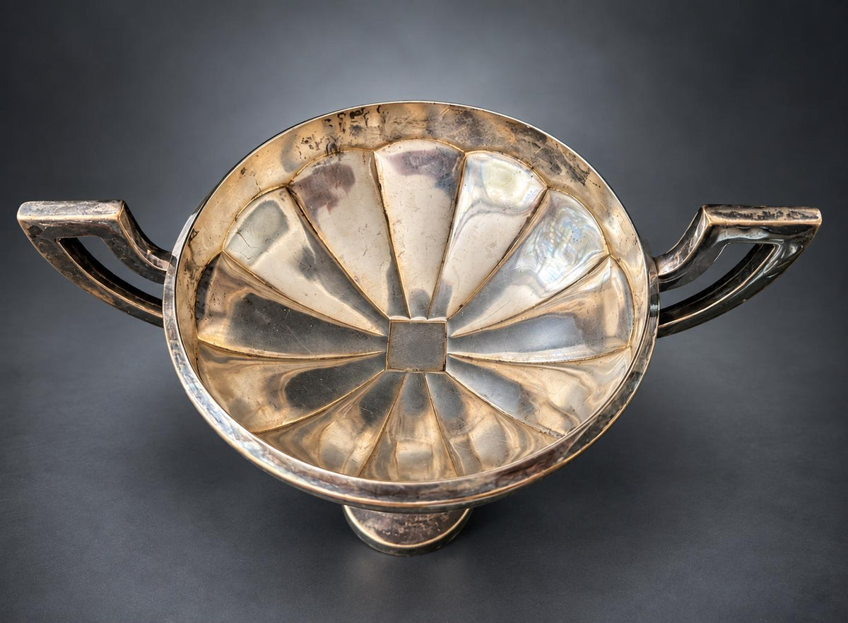 Antique Swiss Military Trophy 1927, Art Deco Silvered Cup, Cavalry Telephone Operators — Switzerland, 1927